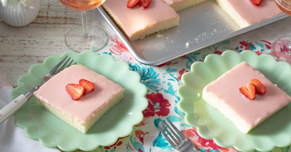 Strawberries and Rosé Sheet Cake  